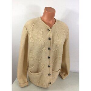 Embroidered Vintage Wool Cardigan Sweater Womens Large